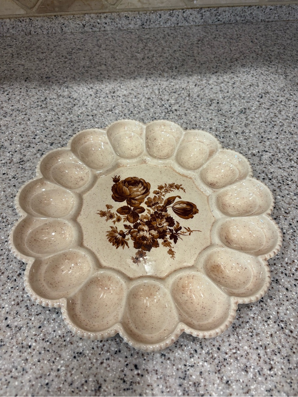 Decorative collectible serving dish specifically designed for deviled eggs